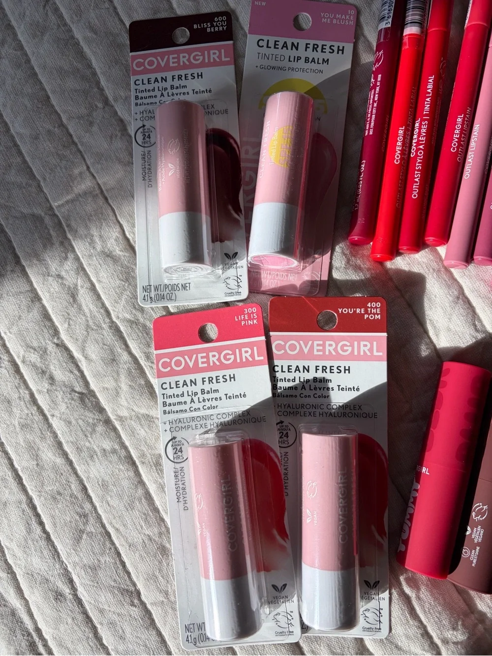 Covergirl lip products bundle jelly water tint, outlast lipstain, lip balm, blur
